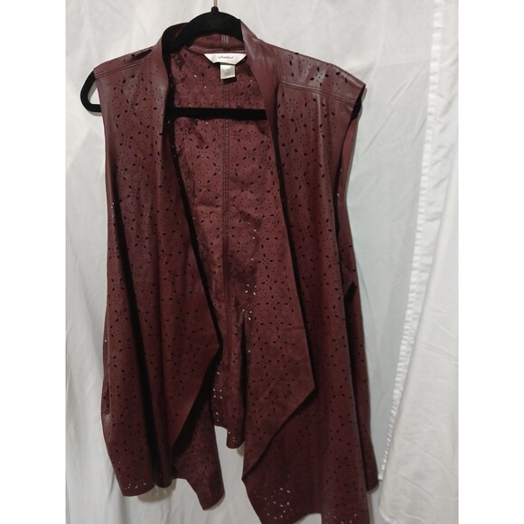Cj Banks  Burgundy Perforated Open Drape Cardigan Vest Women's Sz 3xl - Picture 1 of 7